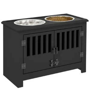 Black Elevated Pet Feeder Cabinet with Storage