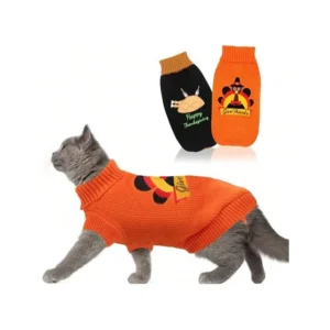 【New style】2 Packs Knitted Cat Sweater Thanksgiving Turtleneck
